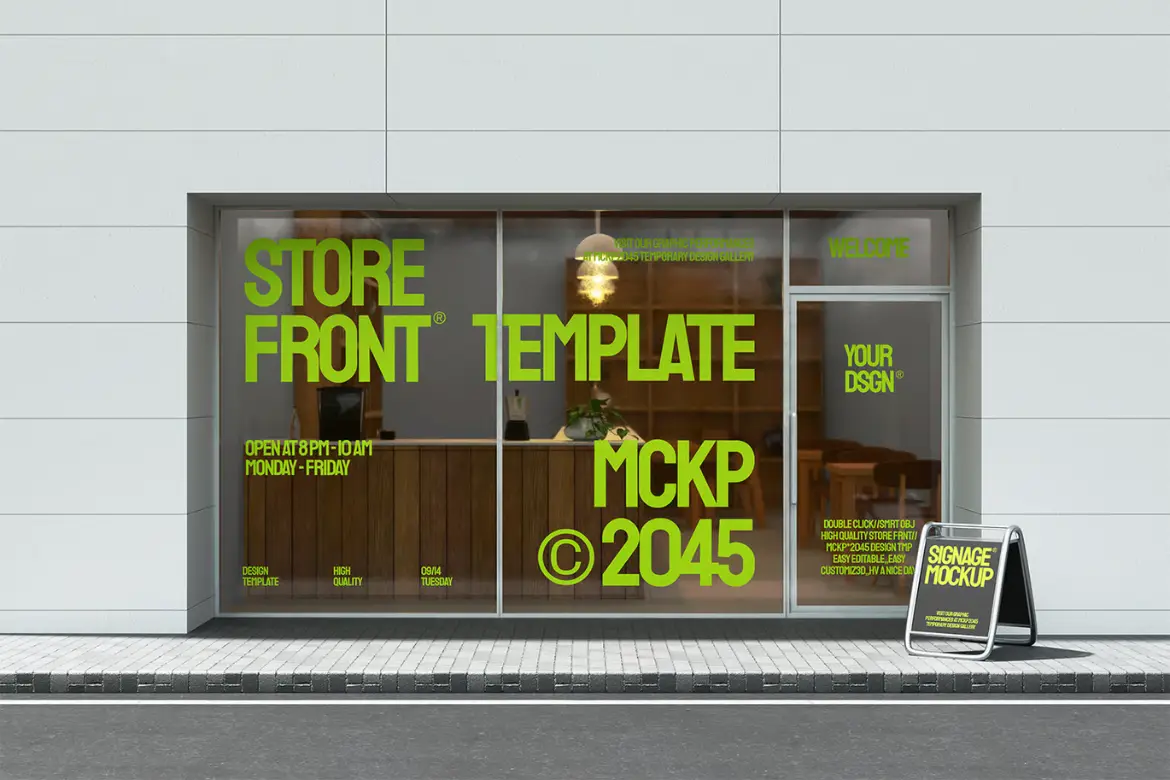 店铺橱窗模型PSD源文件 Storefront Window Mockup