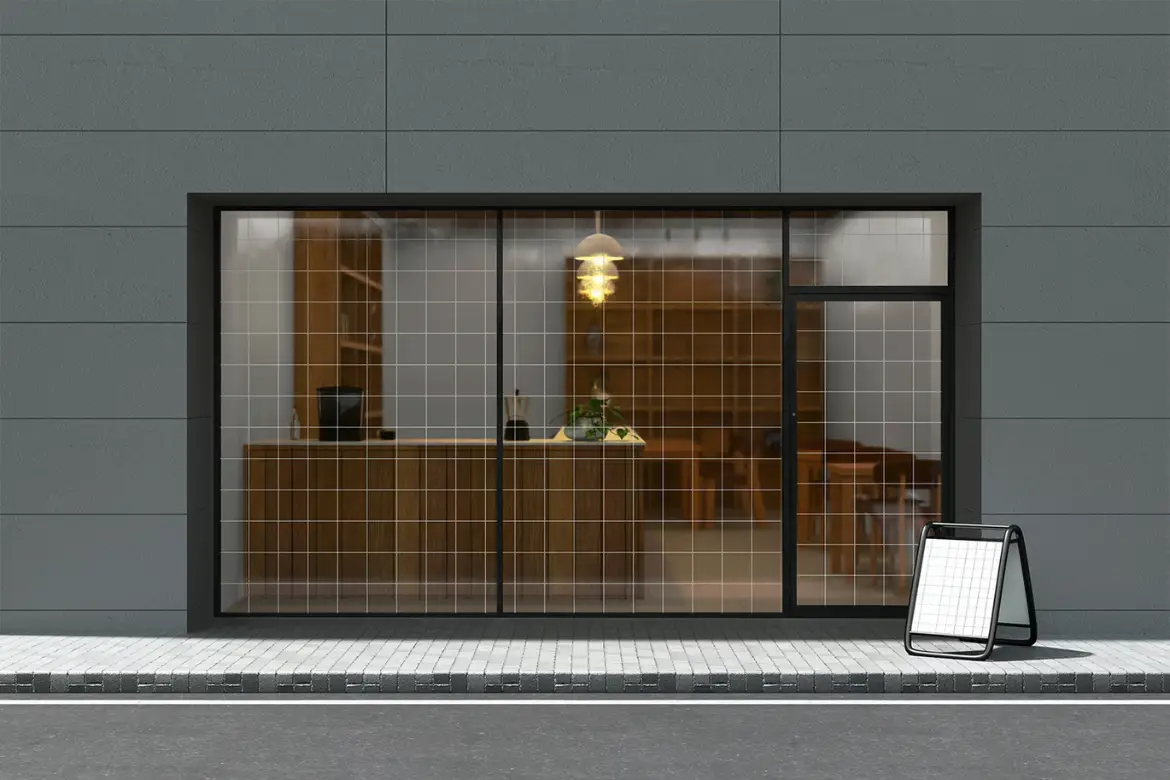店铺橱窗模型PSD源文件 Storefront Window Mockup