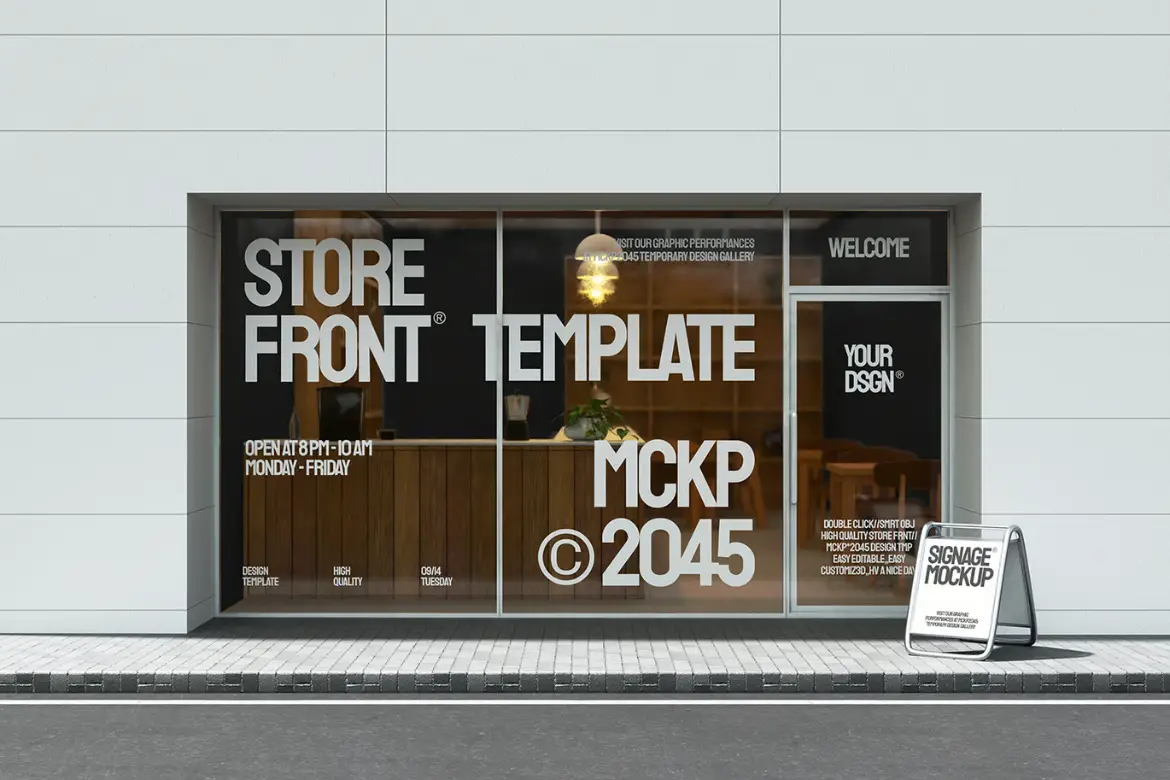 店铺橱窗模型PSD源文件 Storefront Window Mockup
