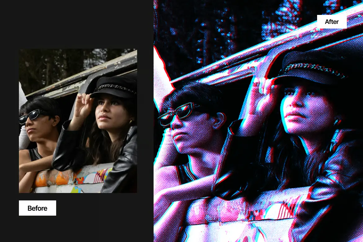 故障艺术电影半调照片特效PSD模板 Glitch Cinema Halftone Photo Effect