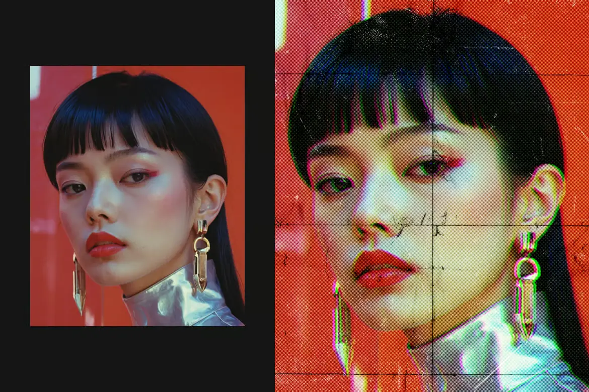 折叠彩色印刷照片特效PSD模板 Folded Color Print Photo Effect