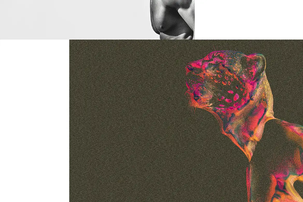 霓虹渐变黑线插画特效PSD模板 Neon Gradient Black Line Illustration Effect