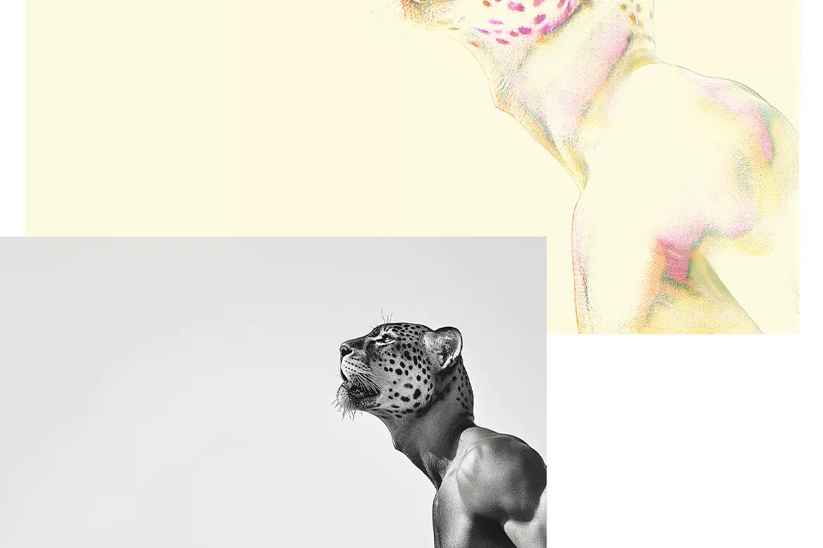 霓虹渐变黑线插画特效PSD模板 Neon Gradient Black Line Illustration Effect