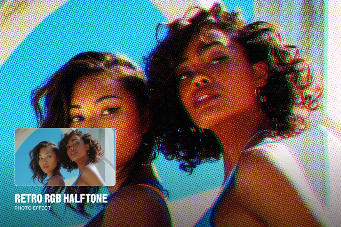 复古RGB半调照片特效PSD模板 Retro RGB Halftone Photo Effect