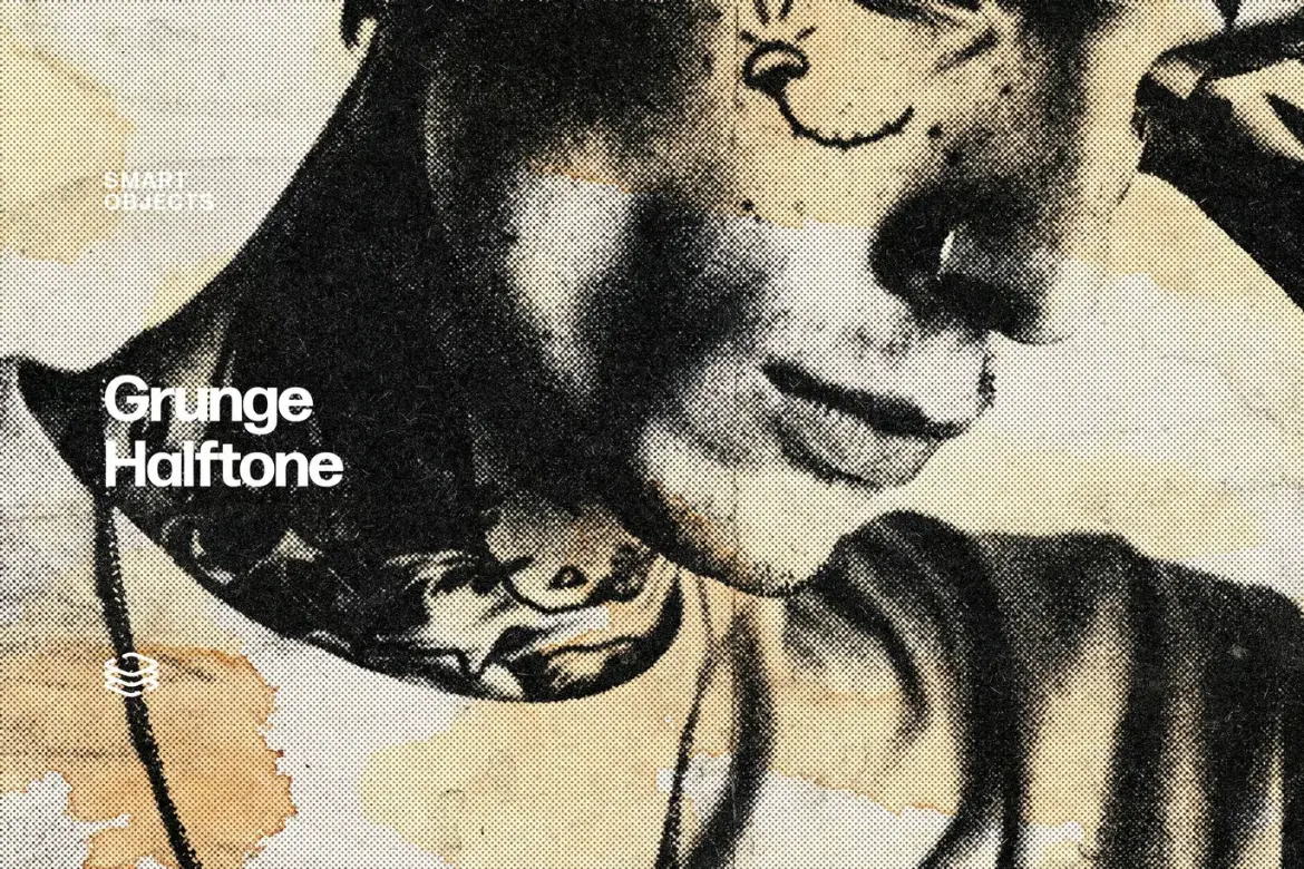 脏污半调照片特效PSD模板 Grunge Halftone Photo Effect