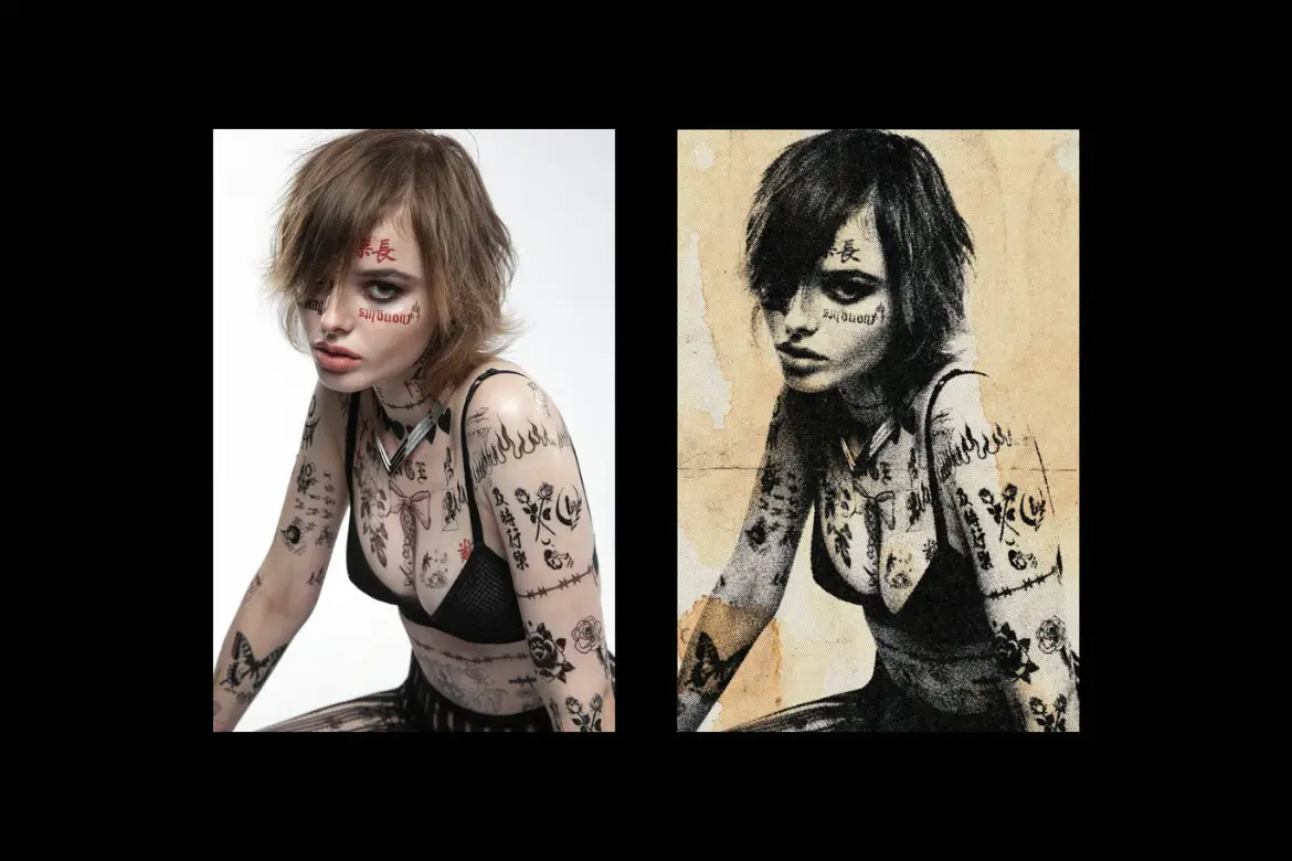 脏污半调照片特效PSD模板 Grunge Halftone Photo Effect