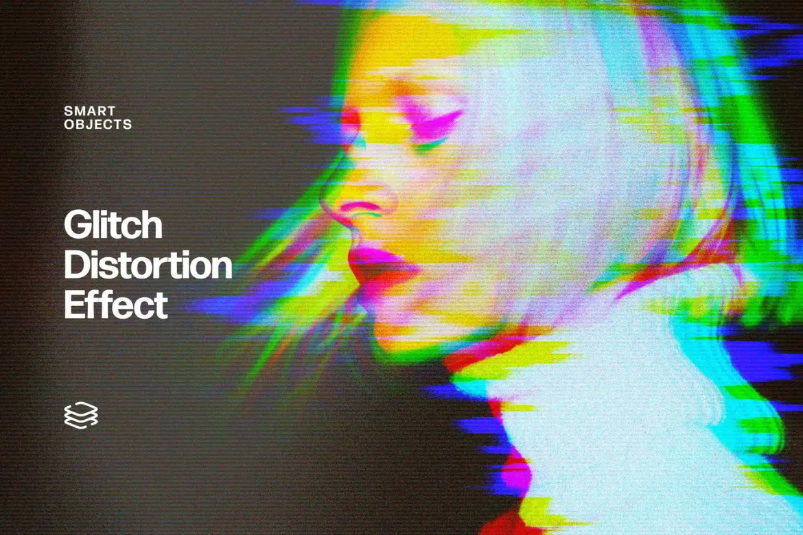 故障扭曲照片特效PSD模板 Glitch Distortion Photo Effect