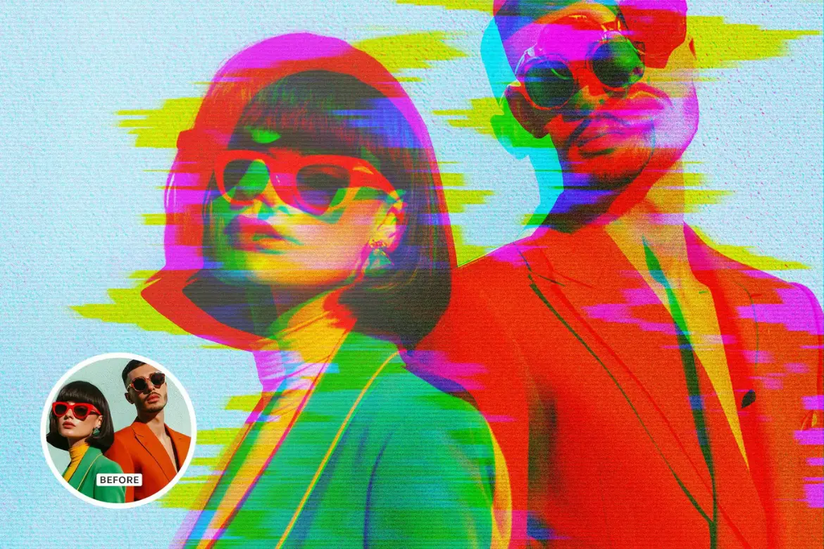 故障扭曲照片特效PSD模板 Glitch Distortion Photo Effect