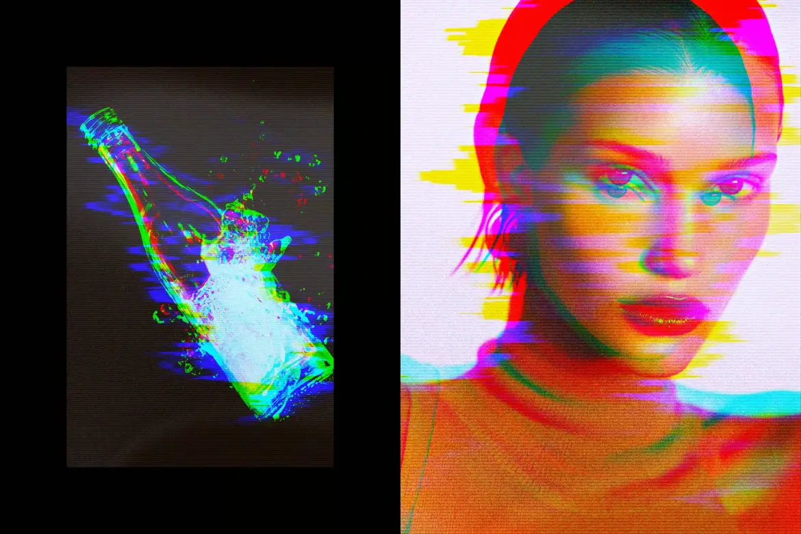 故障扭曲照片特效PSD模板 Glitch Distortion Photo Effect