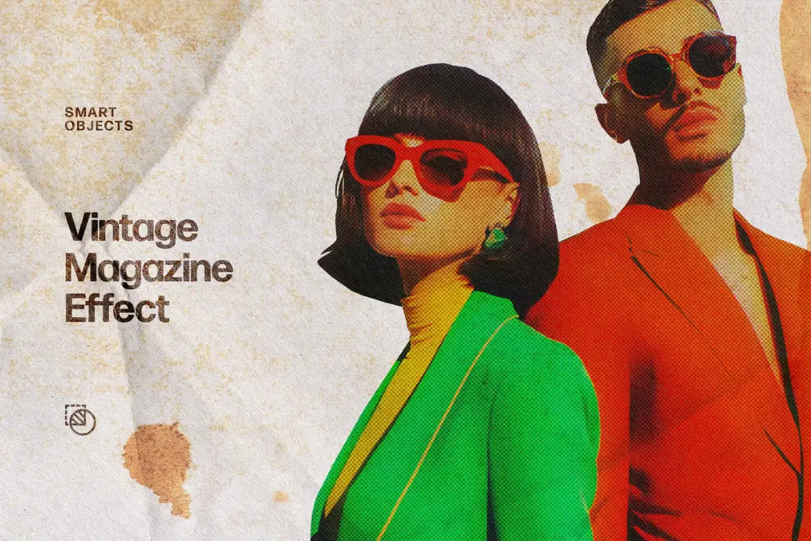 复古杂志印刷照片特效PSD模板 Vintage Magazine Photo Effect