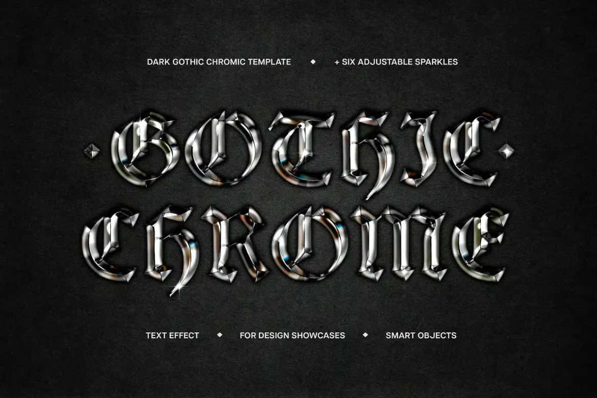 暗黑哥特镀铬文字特效PSD模板 Dark Gothic Chrome Text Effect