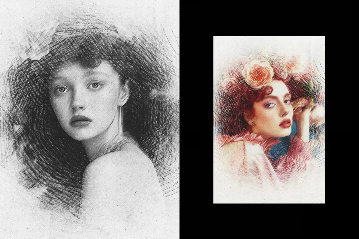 铅笔素描照片特效PSD模板 Pencil Sketch Photo Effect