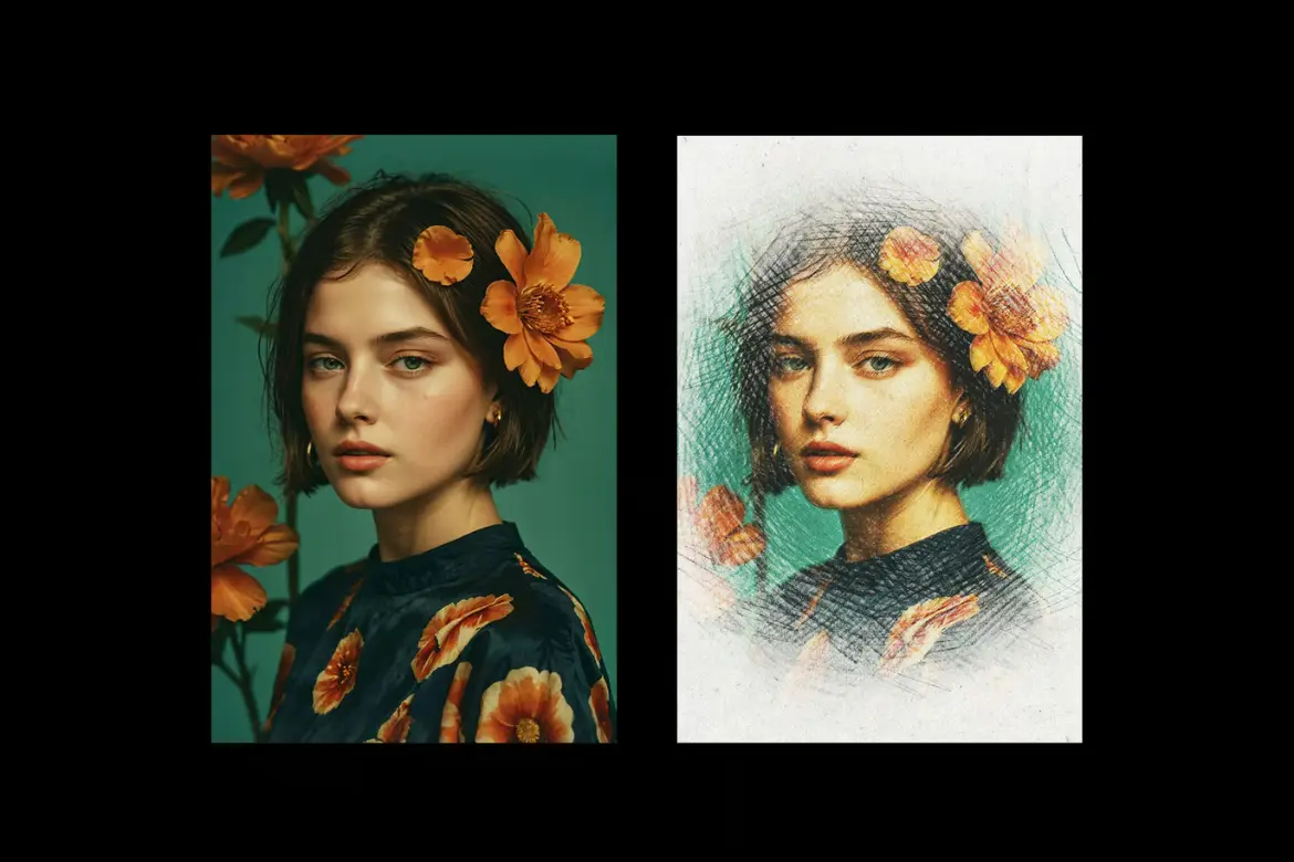 铅笔素描照片特效PSD模板 Pencil Sketch Photo Effect