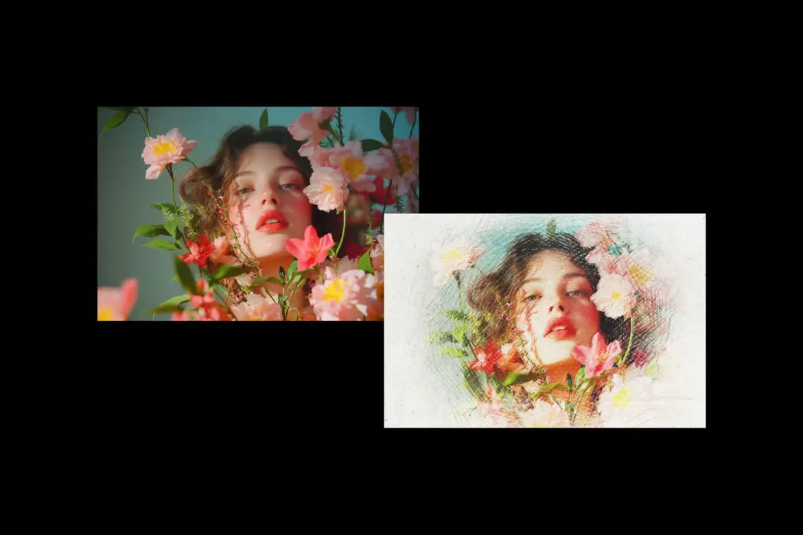 铅笔素描照片特效PSD模板 Pencil Sketch Photo Effect