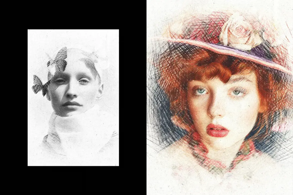 铅笔素描照片特效PSD模板 Pencil Sketch Photo Effect