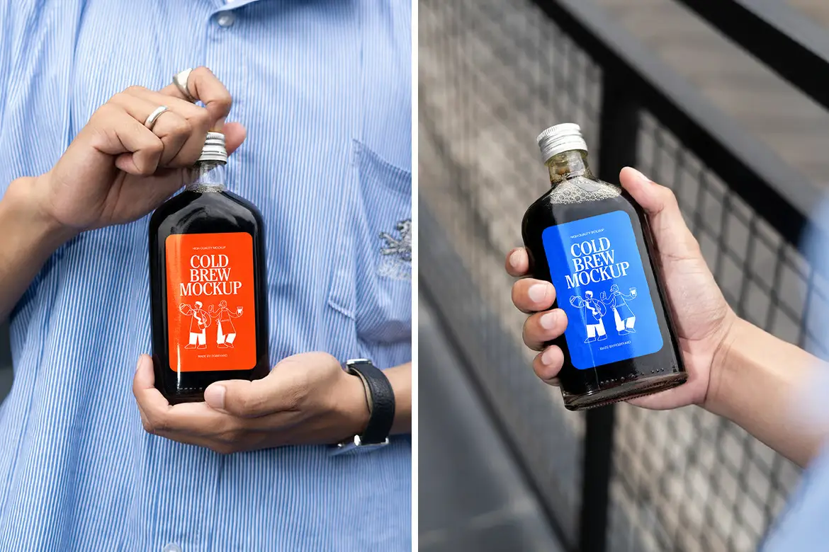 冷萃咖啡瓶样机PSD模板 Realistic Cold Brew Coffee Bottle Mockup