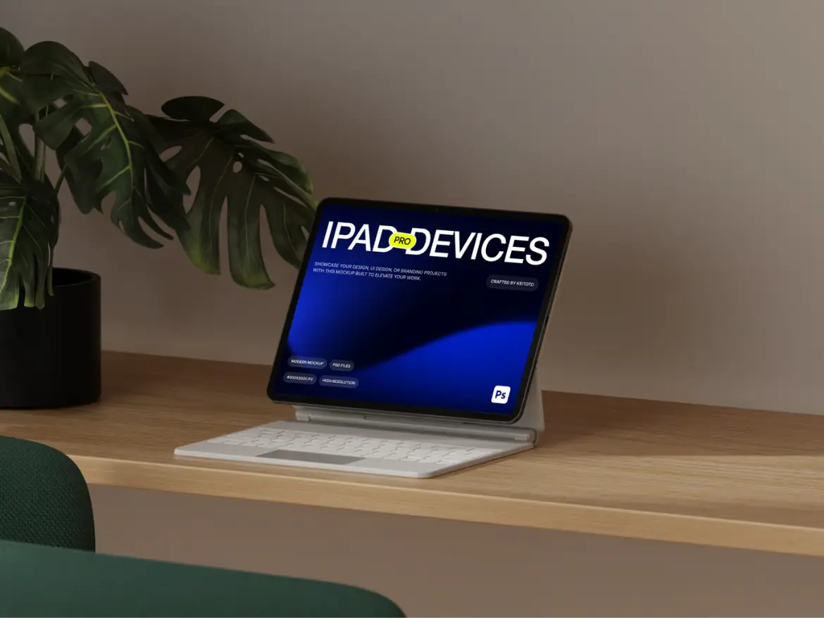 iPad Pro现代混合办公场景样机PSD模板 iPad Pro Mockup: Modern Hybrid Office Set