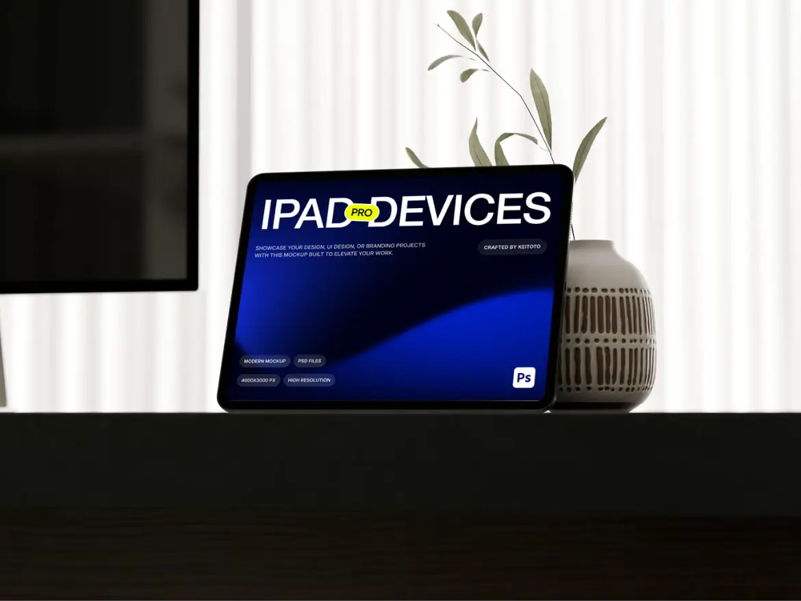 iPad Pro现代混合办公场景样机PSD模板 iPad Pro Mockup: Modern Hybrid Office Set