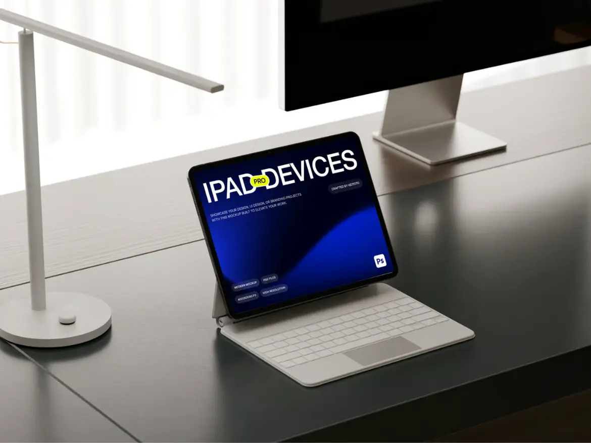 iPad Pro现代混合办公场景样机PSD模板 iPad Pro Mockup: Modern Hybrid Office Set