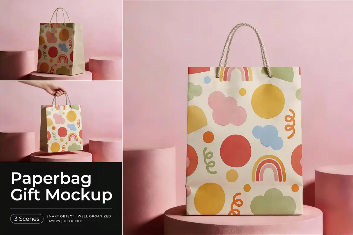 礼品纸袋样机PSD模板 Paperbag Gift Mockup
