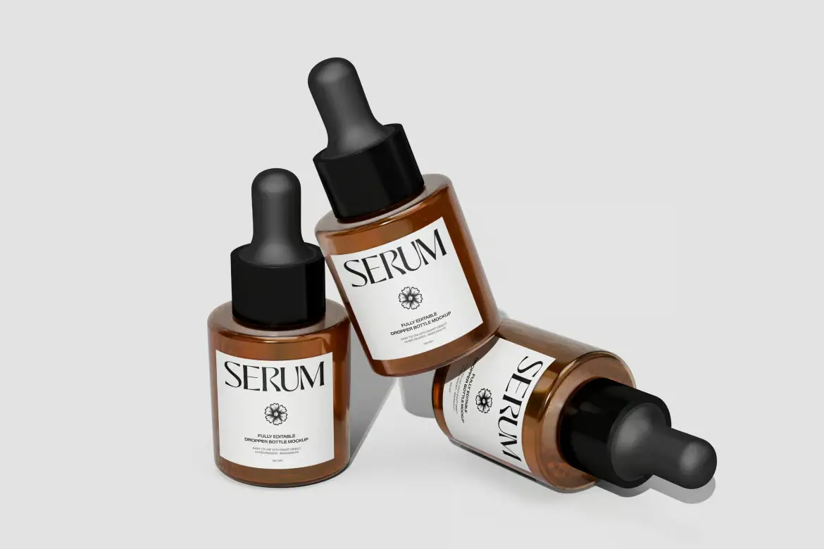 化妆品精华液滴管瓶样机PSD模板 Cosmetic Serum Dropper Bottle Mockup