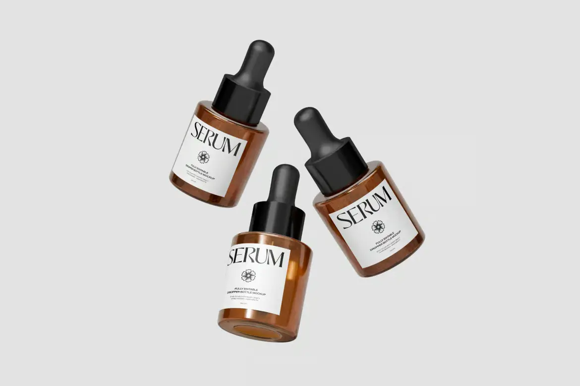 化妆品精华液滴管瓶样机PSD模板 Cosmetic Serum Dropper Bottle Mockup