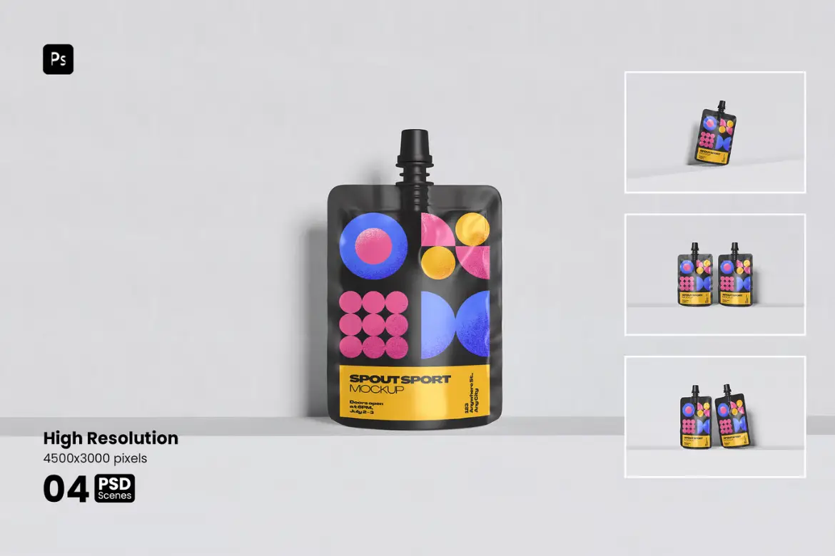 高品质吸嘴袋样机PSD模板 High Quality Spout Pouch Mockup