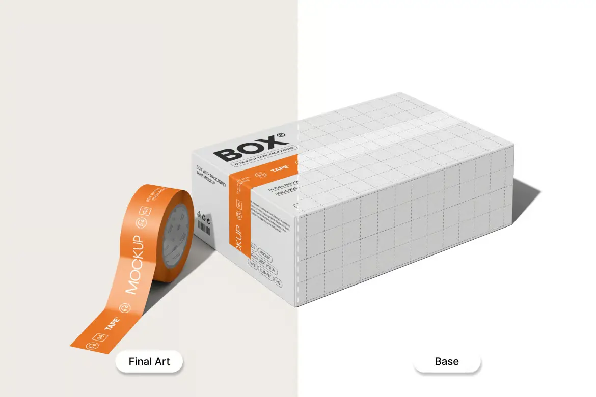 快递纸箱封箱胶带样机PSD模板 Shipping Delivery Box Tape Mockup