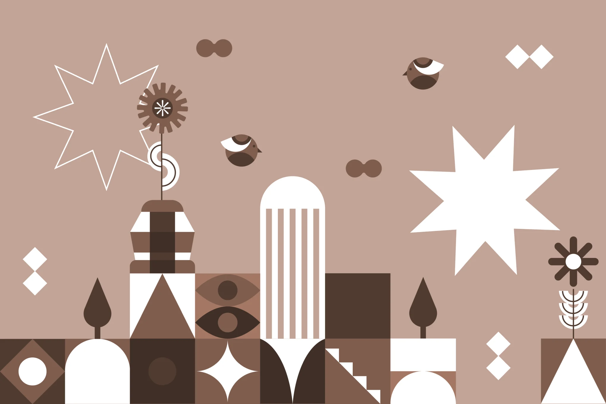 抽象几何城市景观插画矢量素材 Abstract Geometric Cityscape Illustration