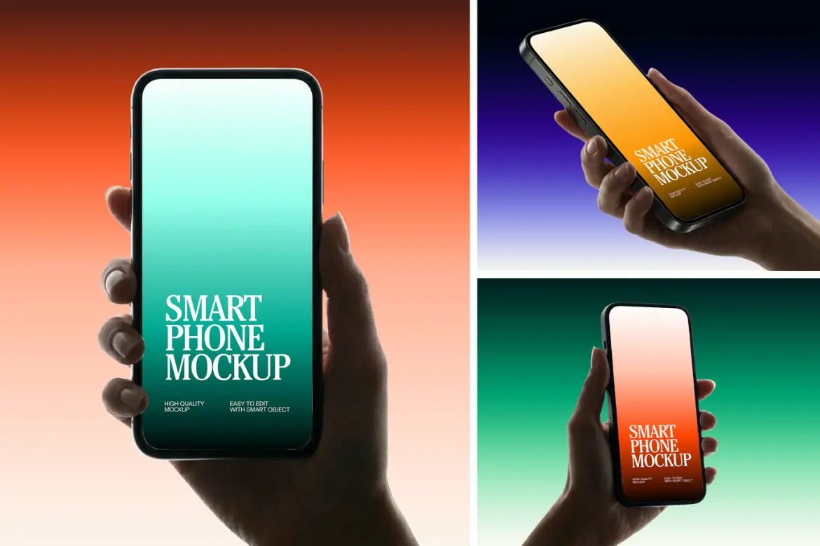 手持智能手机样机PSD模板 Hand Holding Smartphone Mockup