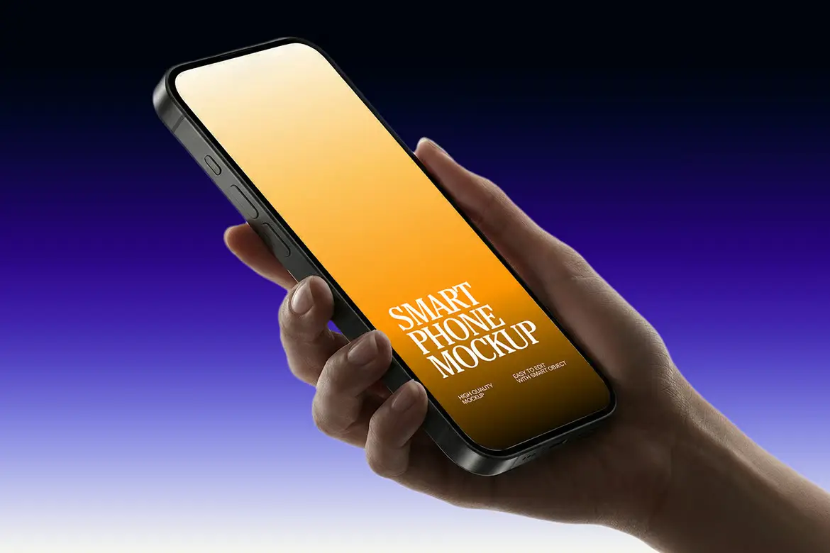 手持智能手机样机PSD模板 Hand Holding Smartphone Mockup