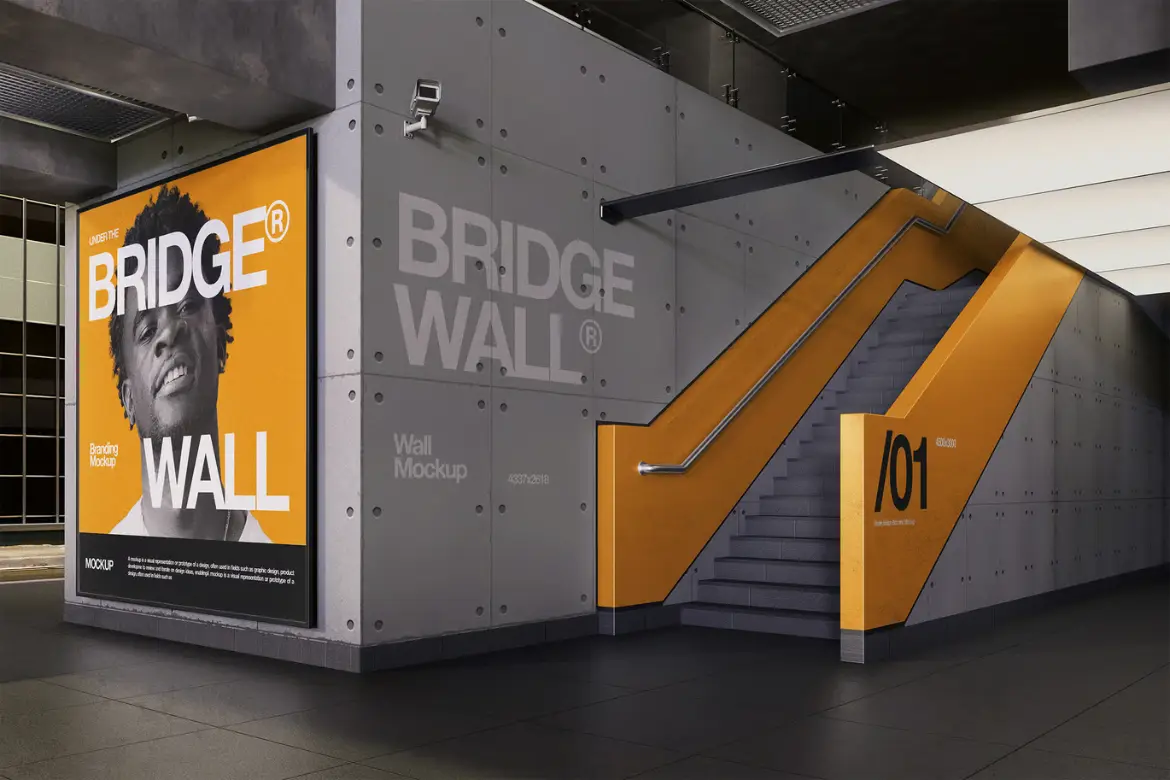 桥下墙面品牌样机PSD模板 Under The Bridge Wall Branding Mockup