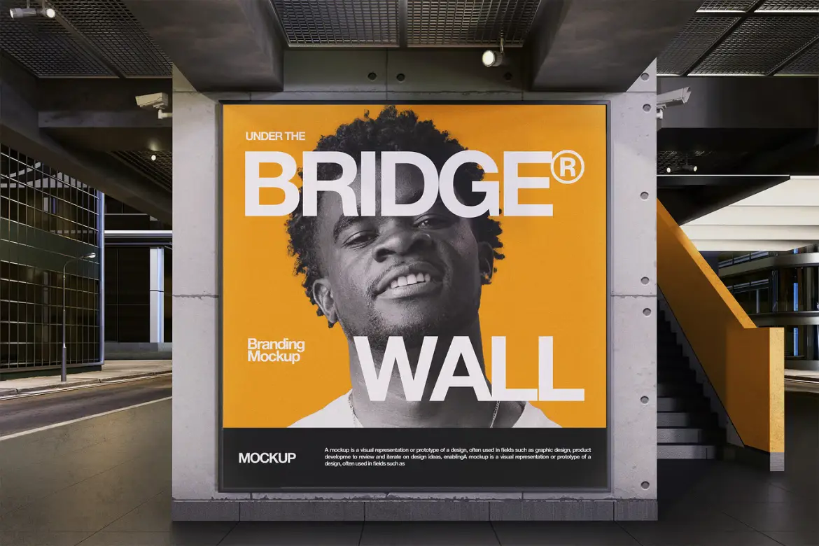桥下墙面品牌样机PSD模板 Under The Bridge Wall Branding Mockup