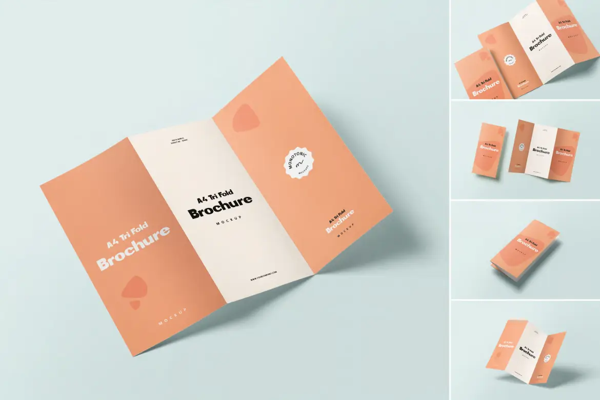 三折页宣传册样机PSD模板 Tri Fold Brochure Mockups