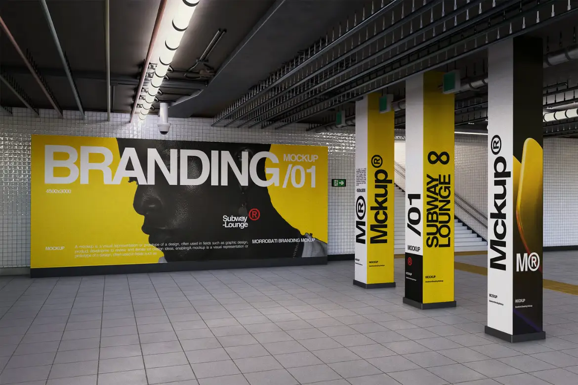 地铁休息室品牌样机PSD模板 Subway Lounge Branding Mockup