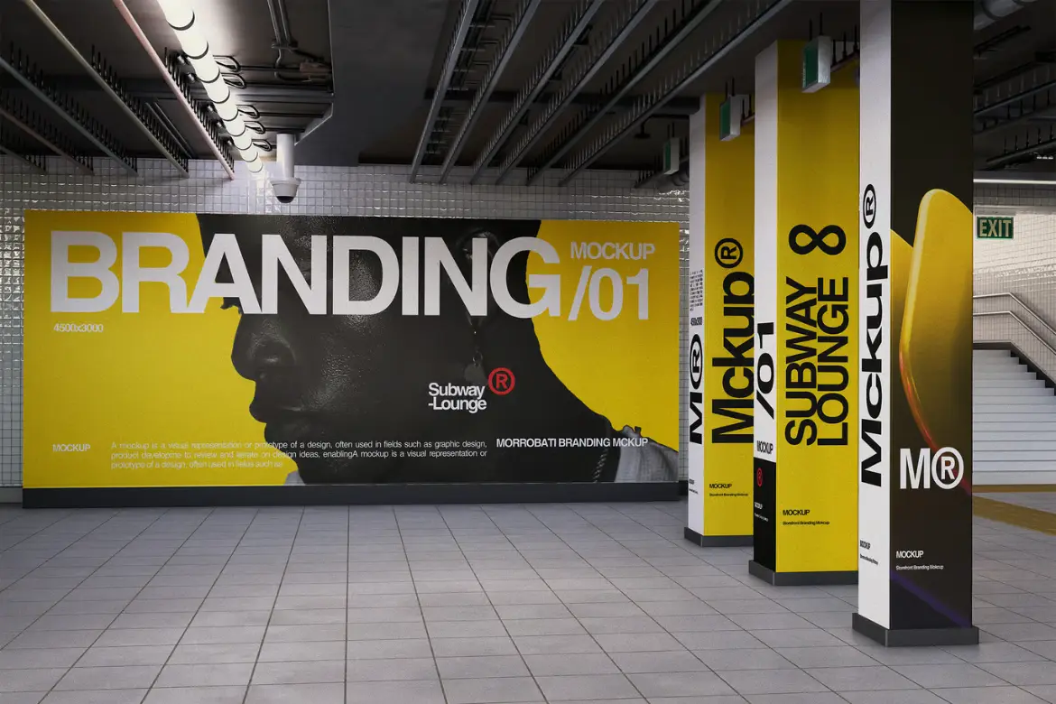 地铁休息室品牌样机PSD模板 Subway Lounge Branding Mockup