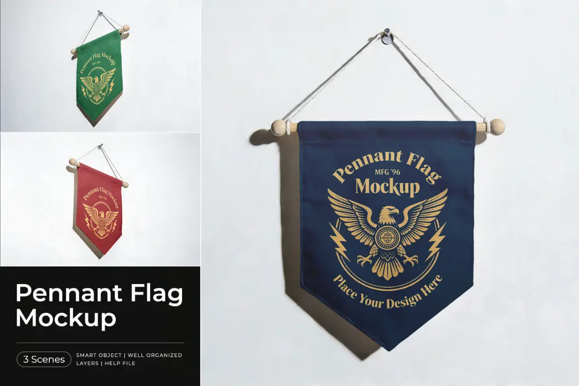 三角旗样机PSD模板 Pennant Flag Mockup