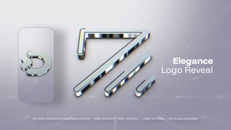 光滑镀铬3D Logo与文字展示PR模板 Sleek Chrome 3D Logo and Text Reveal