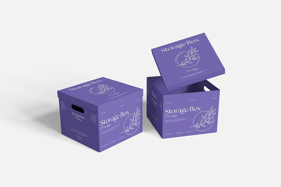 储物盒包装样机PSD模板 Storage Box Mockup Set for Packaging and Branding