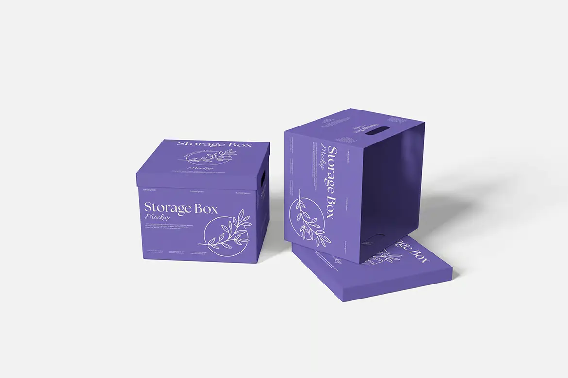 储物盒包装样机PSD模板 Storage Box Mockup Set for Packaging and Branding