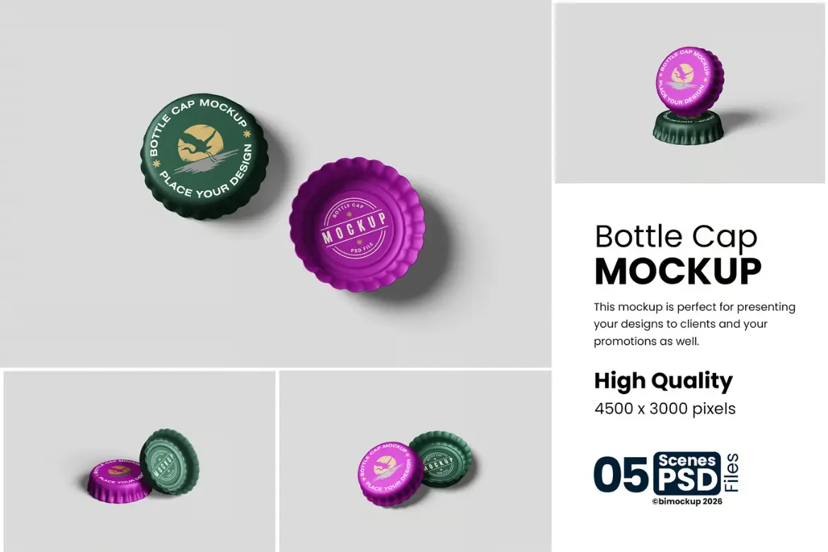 饮料瓶盖样机PSD模板 Bottle Cap Mockup Set – for Beverage Packaging
