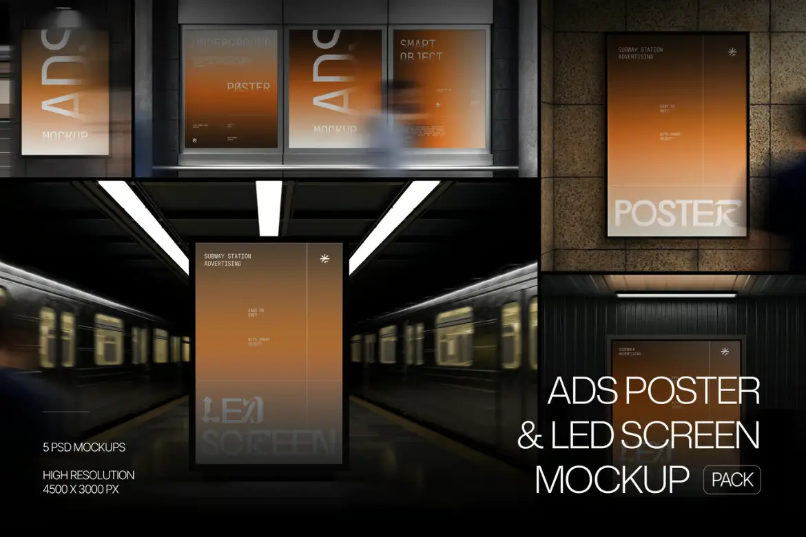广告海报与LED屏幕样机套装PSD模板 Ads Poster & LED Screen Mockup Pack