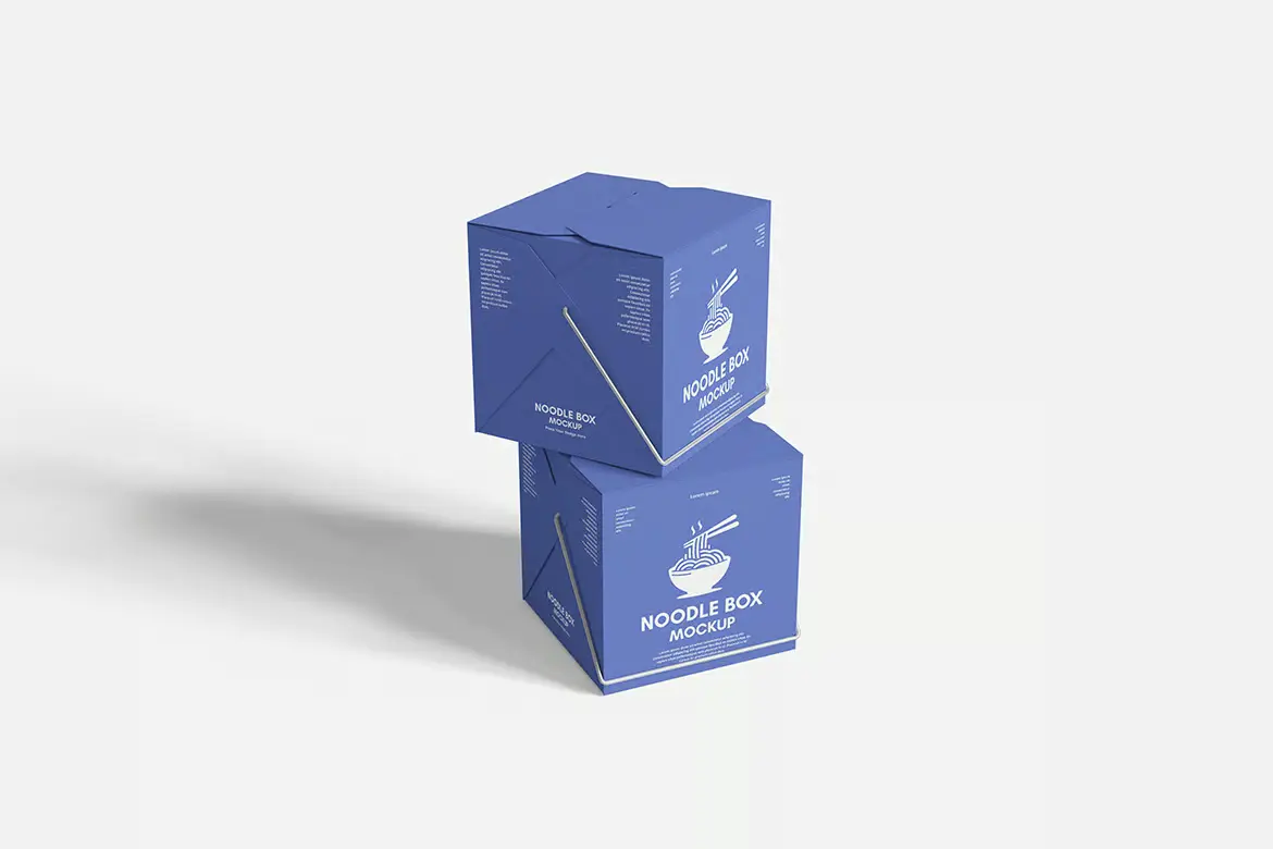 面条外卖盒样机PSD模板 Noodle Box Mockup Set for Food Packaging