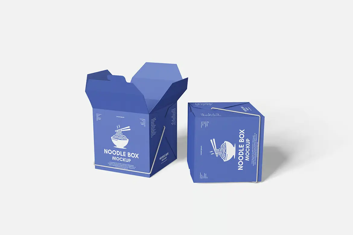面条外卖盒样机PSD模板 Noodle Box Mockup Set for Food Packaging