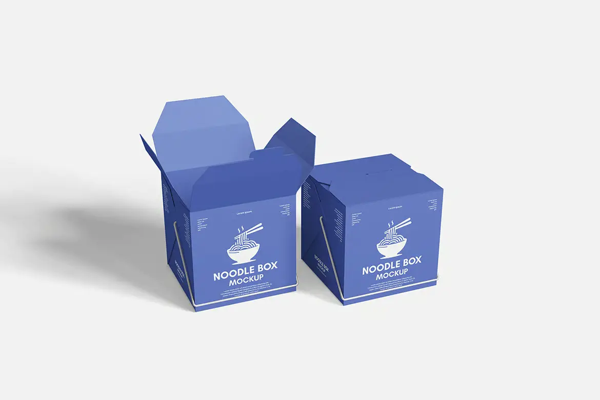 面条外卖盒样机PSD模板 Noodle Box Mockup Set for Food Packaging