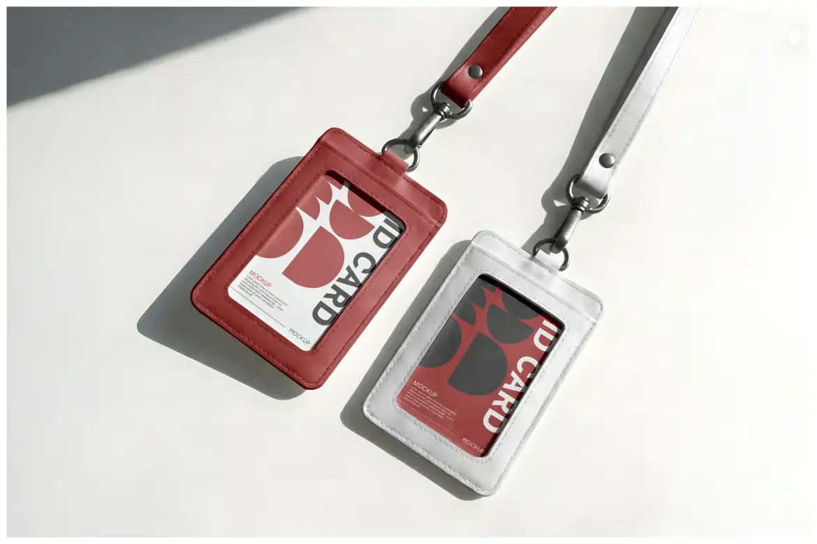 皮革工牌套样机PSD模板 Leather ID Card Holder