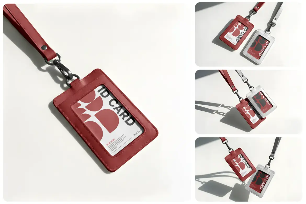 皮革工牌套样机PSD模板 Leather ID Card Holder