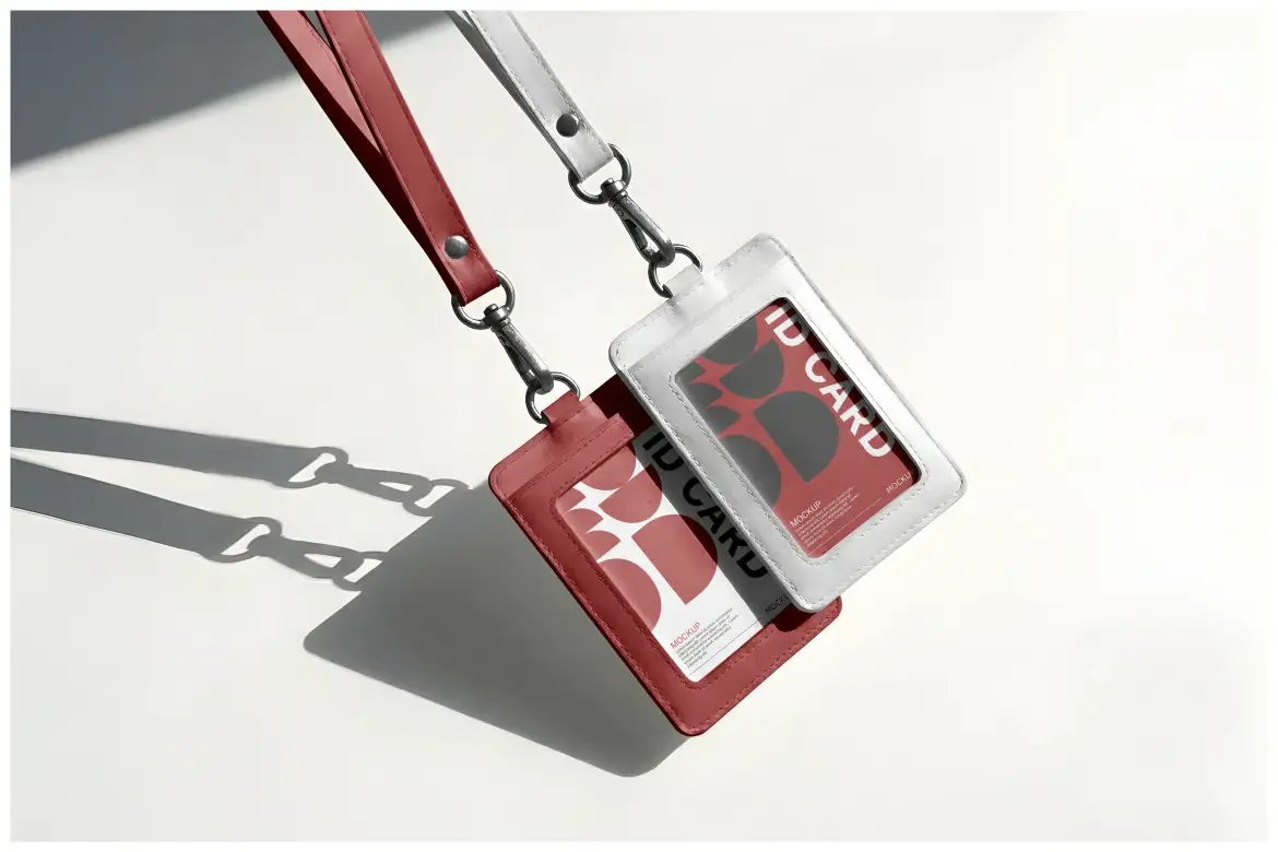 皮革工牌套样机PSD模板 Leather ID Card Holder