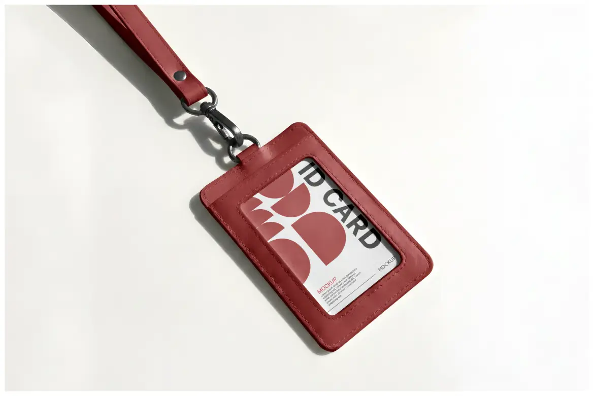 皮革工牌套样机PSD模板 Leather ID Card Holder