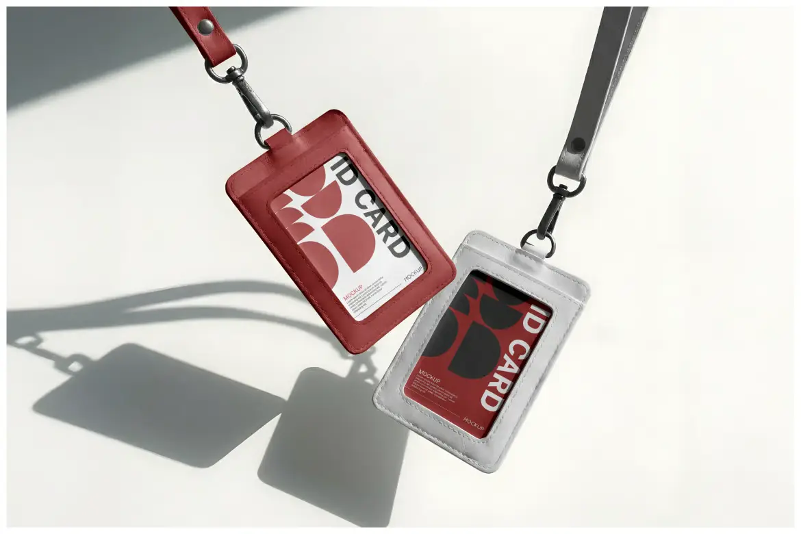 皮革工牌套样机PSD模板 Leather ID Card Holder